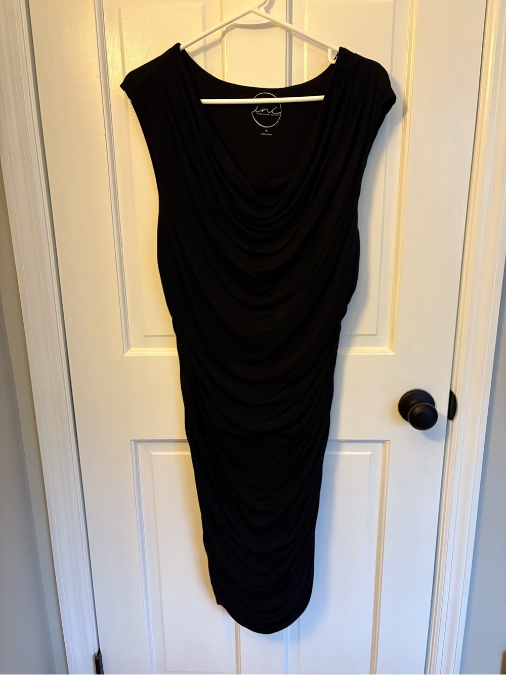 INC International Concepts Black Draped Cowl Midi Dress